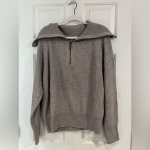 RD Style Women's  Zip-Front Ribbed Sweater in Light Gray Size XL